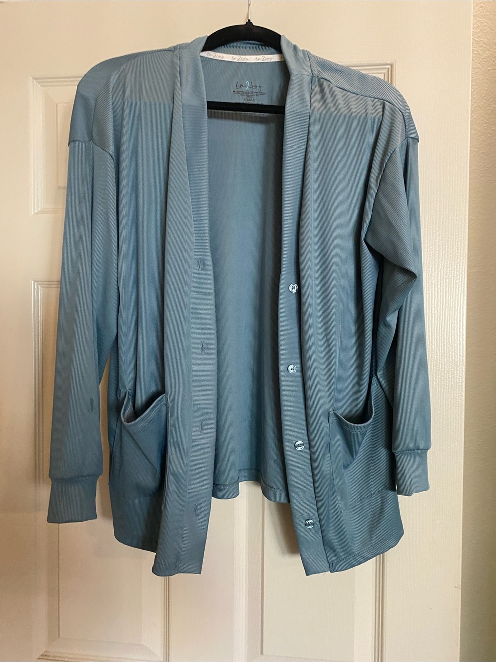 Leo & Nicole Light Blue Button-Front Cardigan Blazer